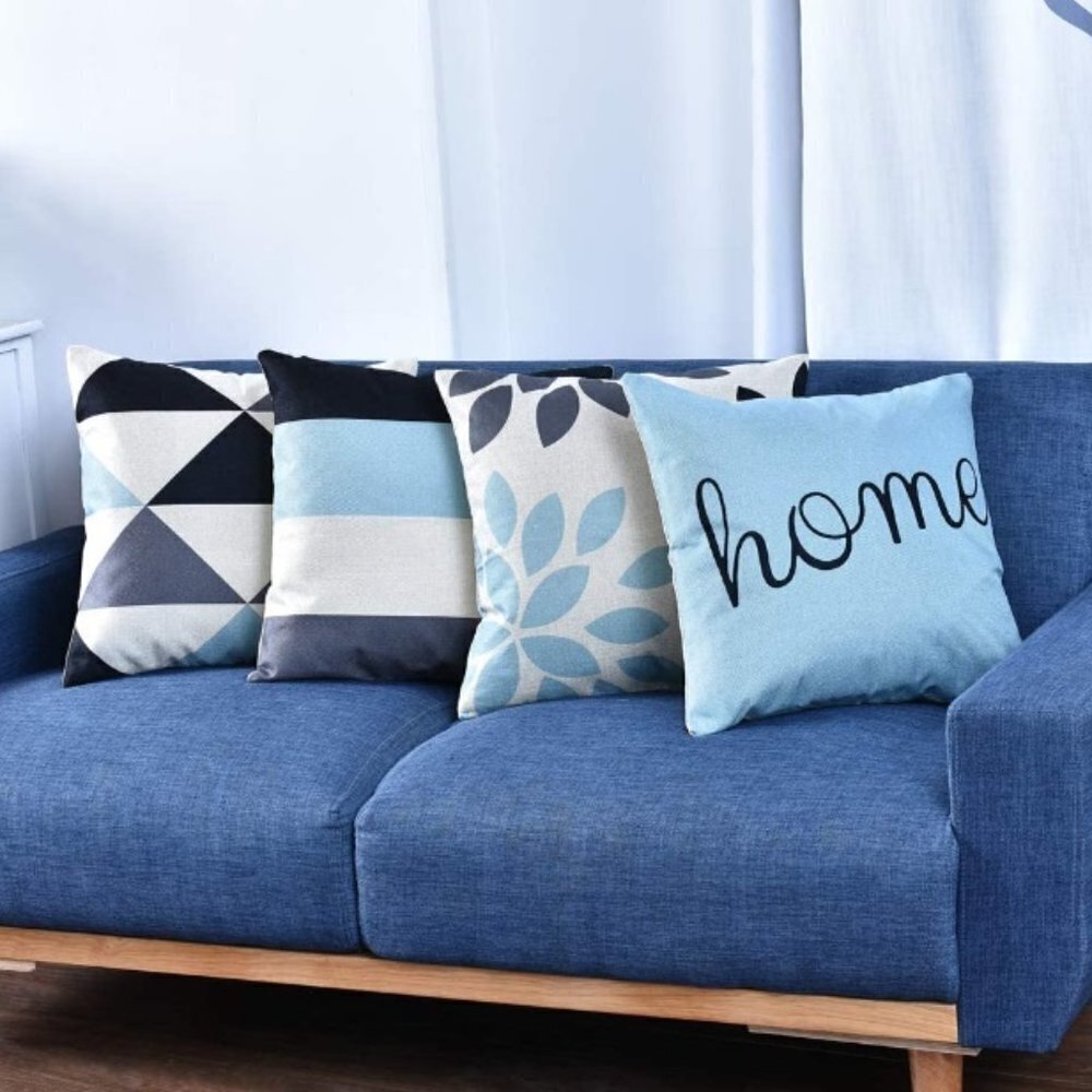 Set of 4, Geometric Throw Pillow Covers 18x18,  Linen Square Pillow Covers